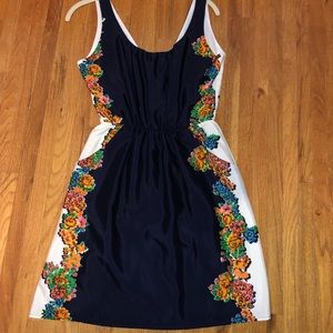 Navy dress with floral accents